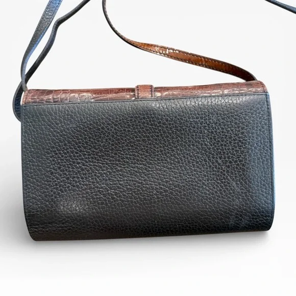 Brighton Leather Croc Embossed Crossbody Wallet Purse Brown Black - Picture 2 of 7